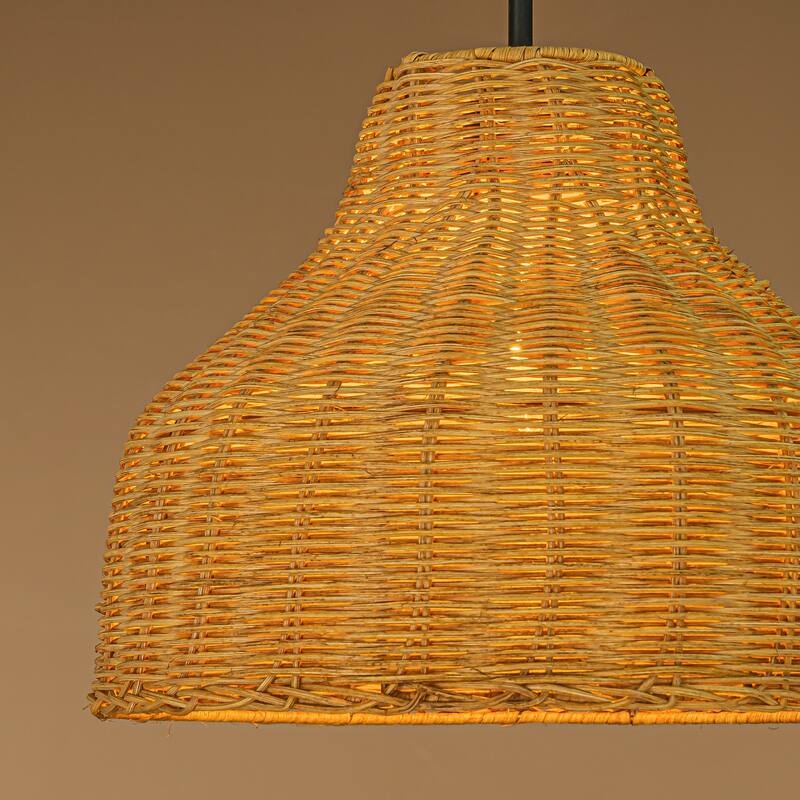 75" 1-Light Arc Floor Lamp with Brown Rattan Shade and Marble Base