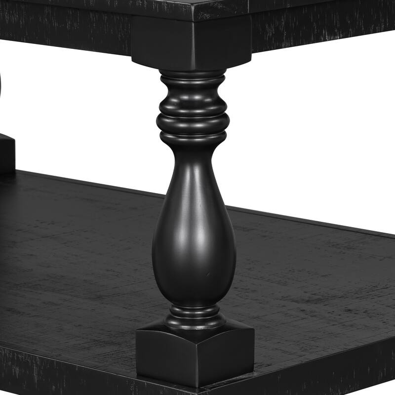 2-Tier Storage Coffee Tables with Vase Column Legs,Antique Wood Coffee Table Farmhouse 45" Rectangular Center Table