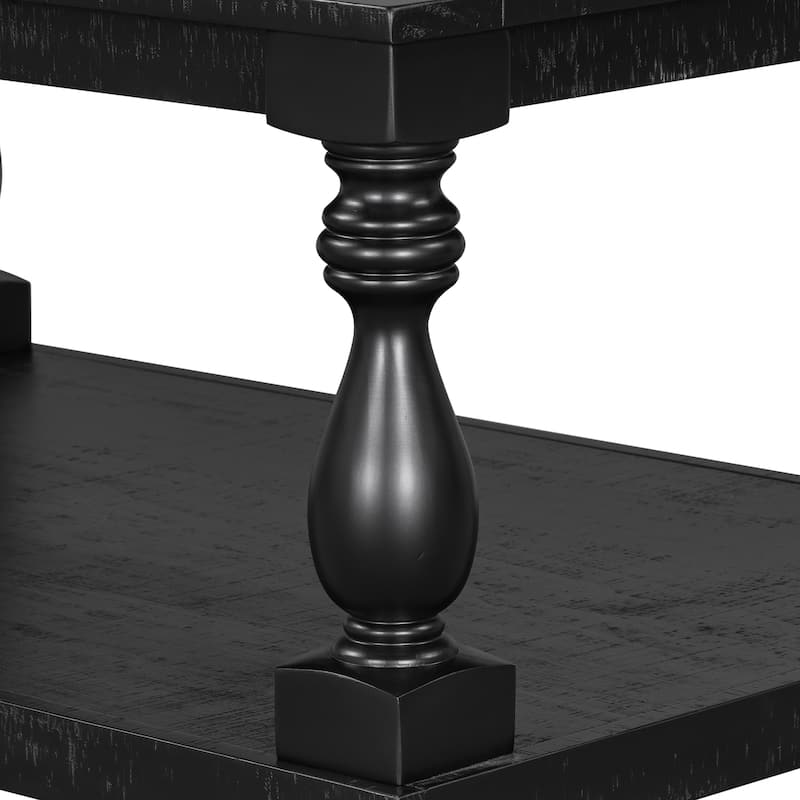 45.2" Pine Vintage Coffee Table - Vase Column Legs & Pine Veneer Top (Solid Rubberwood Base)