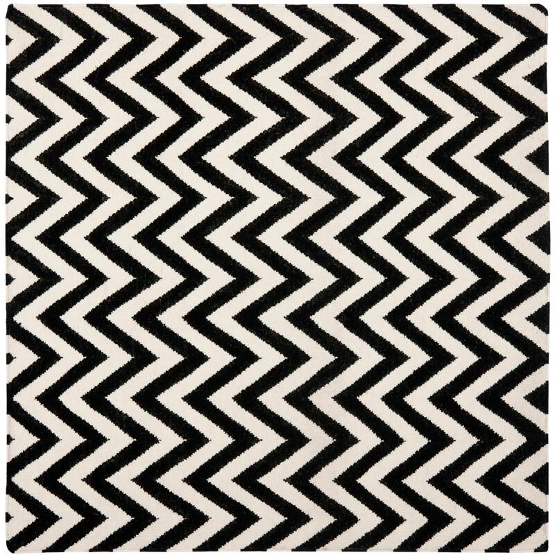 SAFAVIEH Handmade Flatweave Dhurries Naira Modern Wool Rug - 8' Square - Black/Ivory