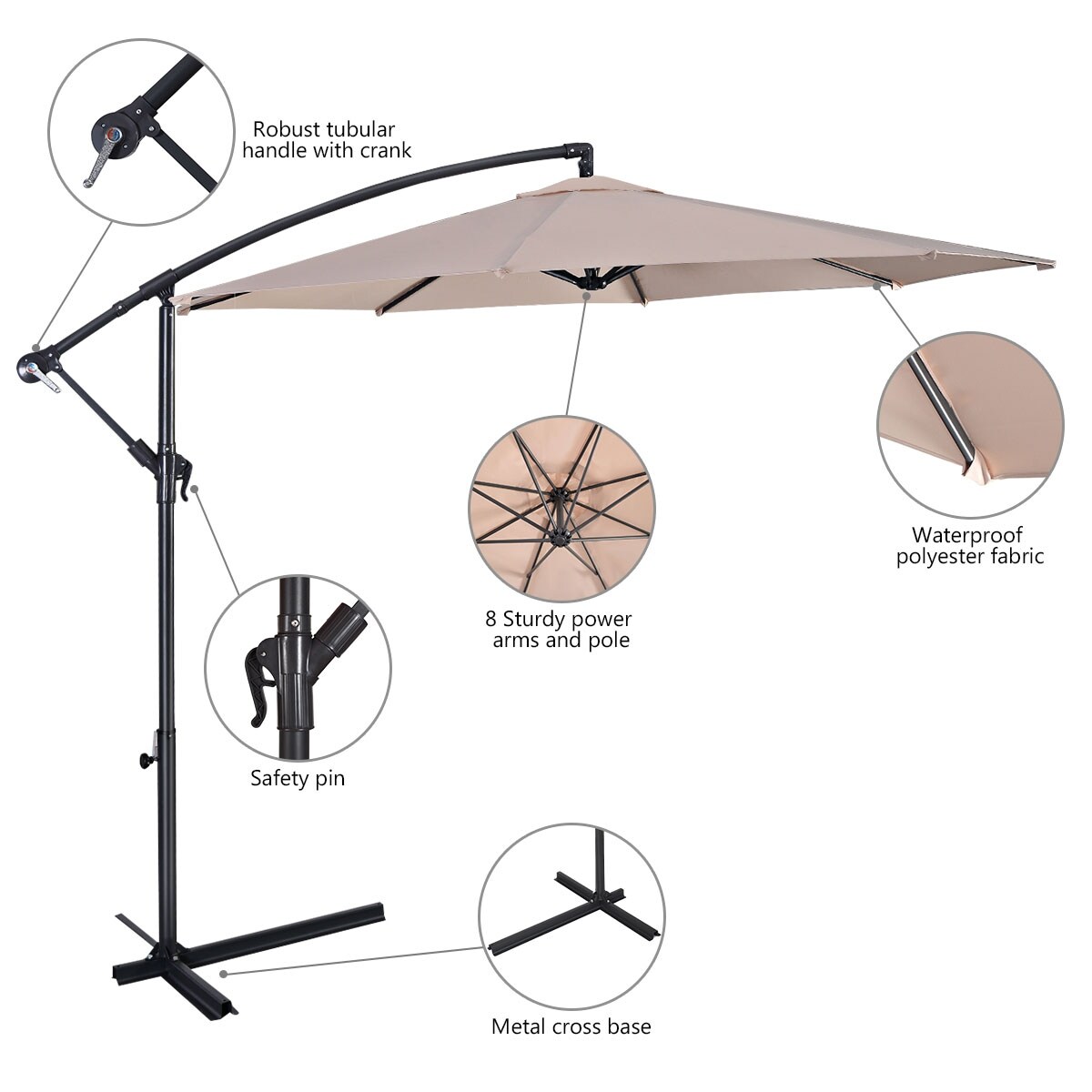 Costway 10' Hanging Umbrella Patio Sun Shade Offset Outdoor Market W/t