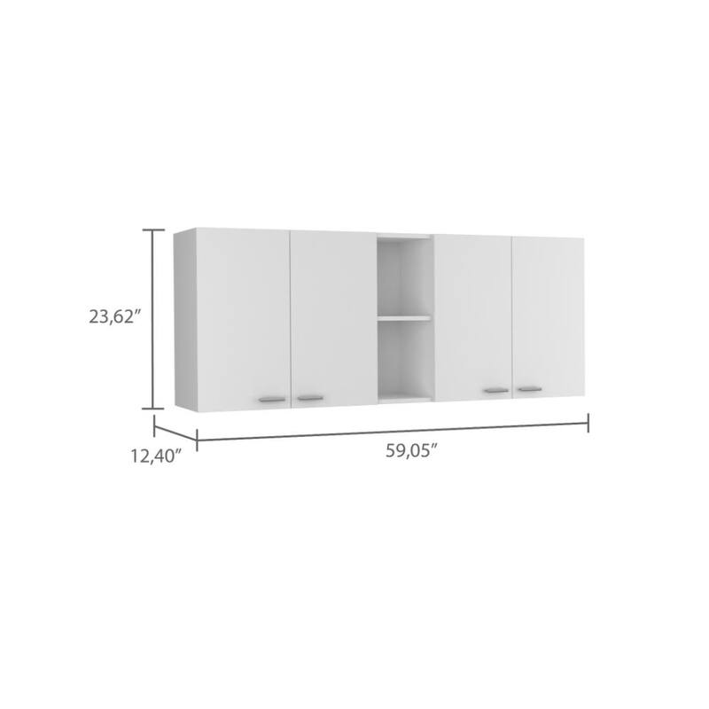 Sierra 7-Shelf 4-Door 2-piece Kitchen Set, Upper Wall Cabinet and Kitchen Island White and Light Oak