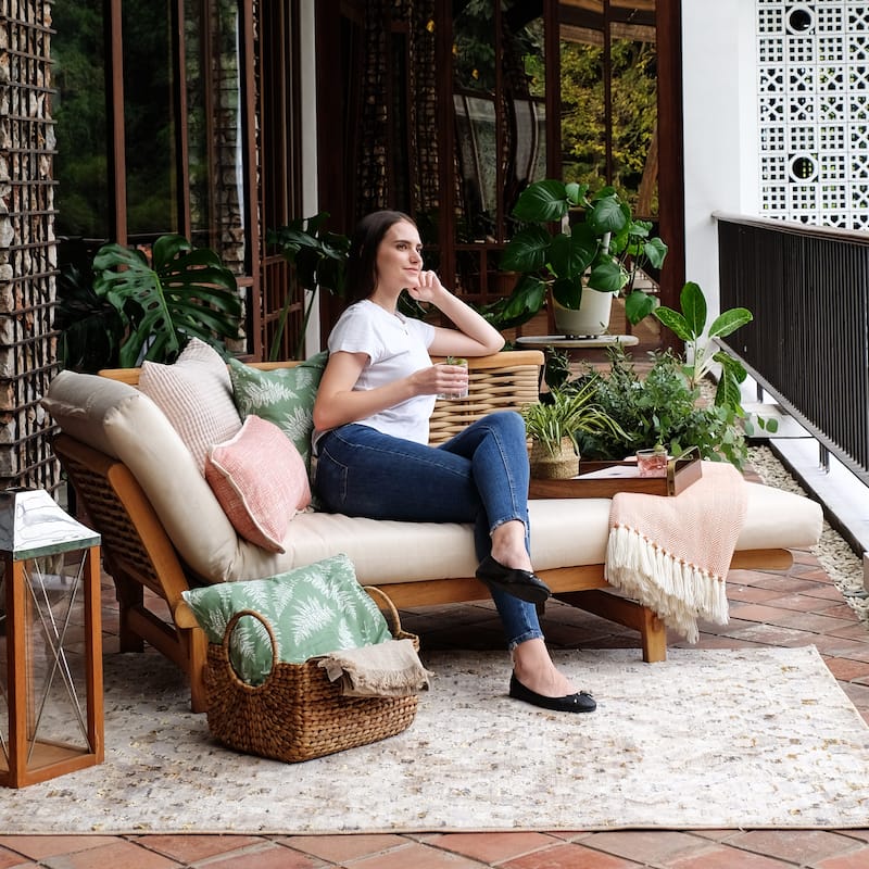 Cambridge Casual Auburn Teak Outdoor Sofa Daybed with Sunbrella Cushion