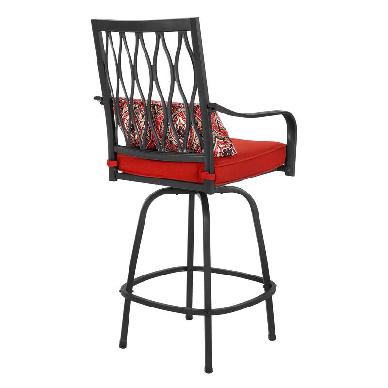 Outdoor 3PCS Metal Swivel Bar Set with Umbrella Hole and Padded Cushions