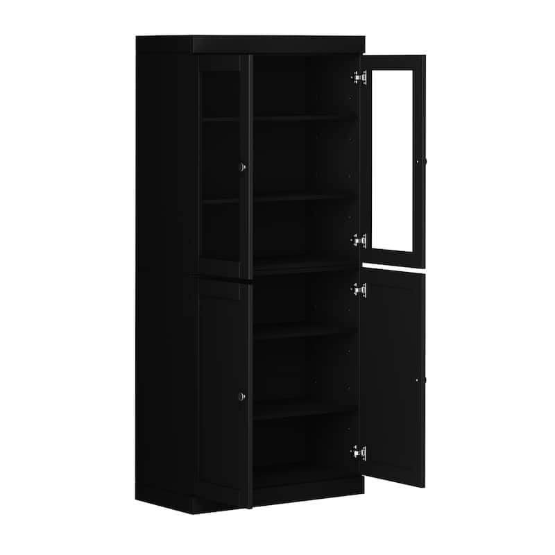 Palace Imports 100% Solid Wood 32" Pantry Cabinet with Clear Glass, Shaker Doors and Adjustable Shelves
