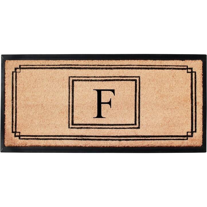 A1HC Natural Coir and Rubber Monogrammed Front Porch Entry Doormat 24"X48" Black/Beige - F