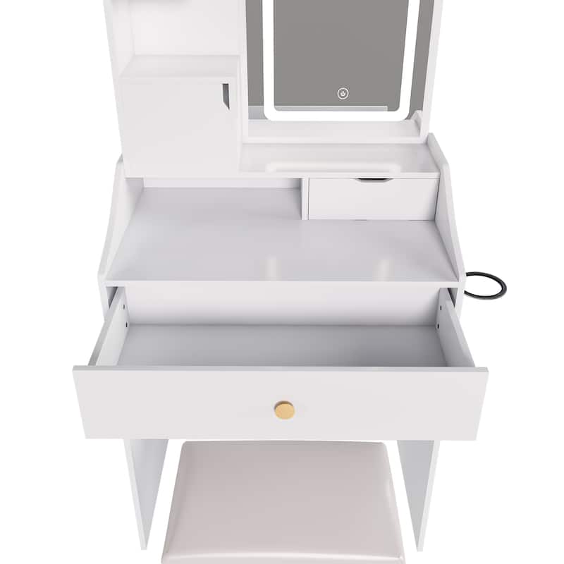 Anmytek Makeup Vanity Set with 3-Color LED - 2 Drawers & 5 Storage Cabinets, Adjustable Lighting Dressing Table