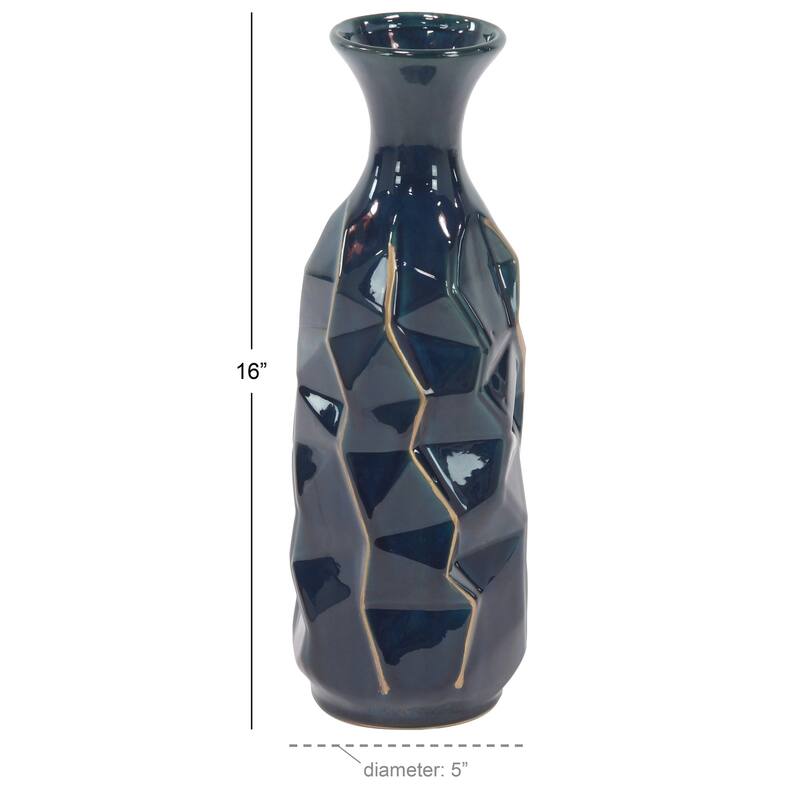 Ceramic Geometric Floor Vase with Gold Accents - Teal - Roche River Decor
