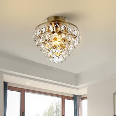 WINGBO Small Crystal Chandelier Semi Flush Mount Ceiling Light Fixture Gold - N/A