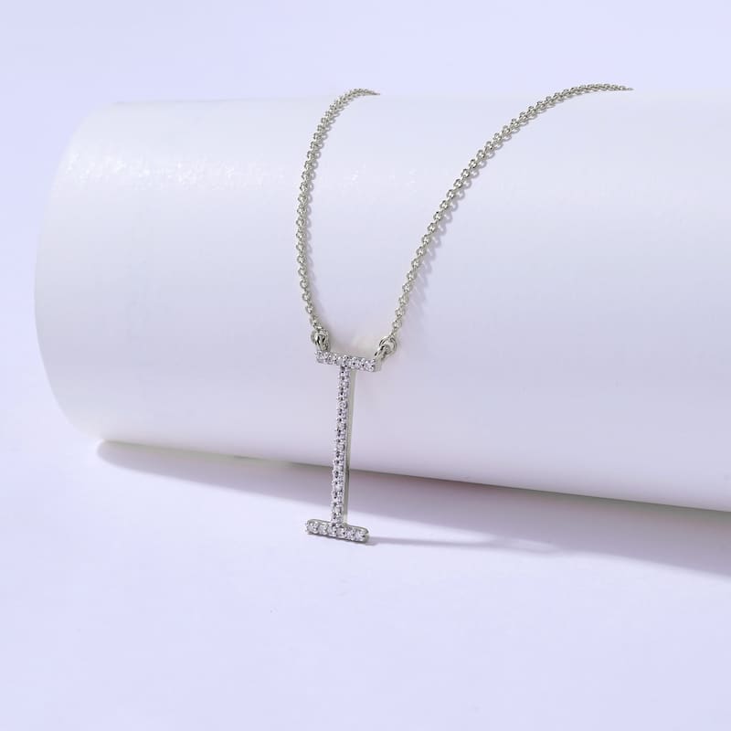 1/20ct TDW Diamond Classic Initial Pendant Necklace in Silver for Women - I - White
