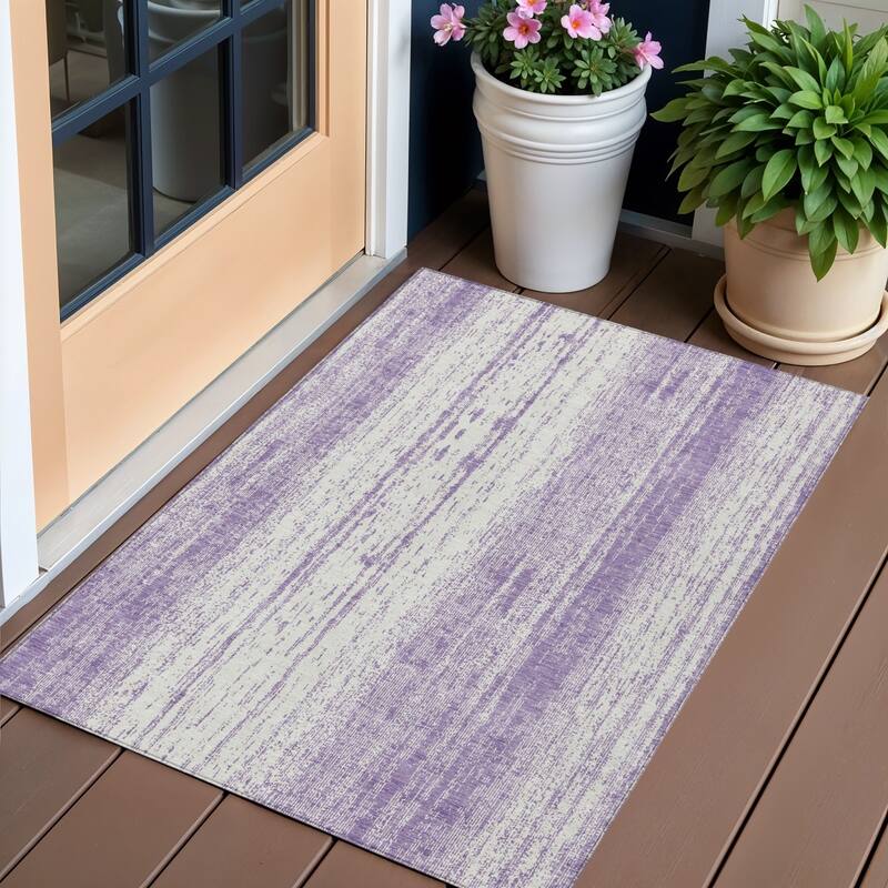 HomeRoots Striped Transitional Rectangle Outdoor Rug - 3' x 5'