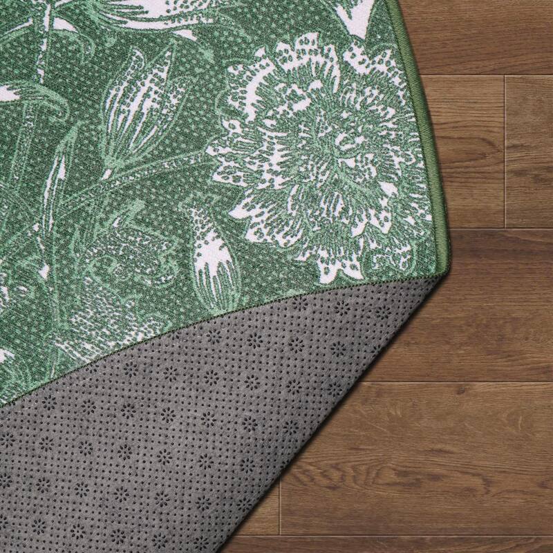 My Magic Carpet Kalini Floral Green Machine Washable Rug