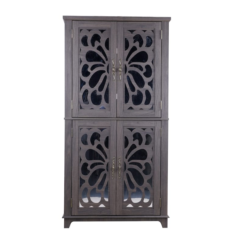 Display sideboard buffet with 4 Acrylic Mirrored doors, Adjustable Shelves storage Cabinet for Kitchen, Living Room