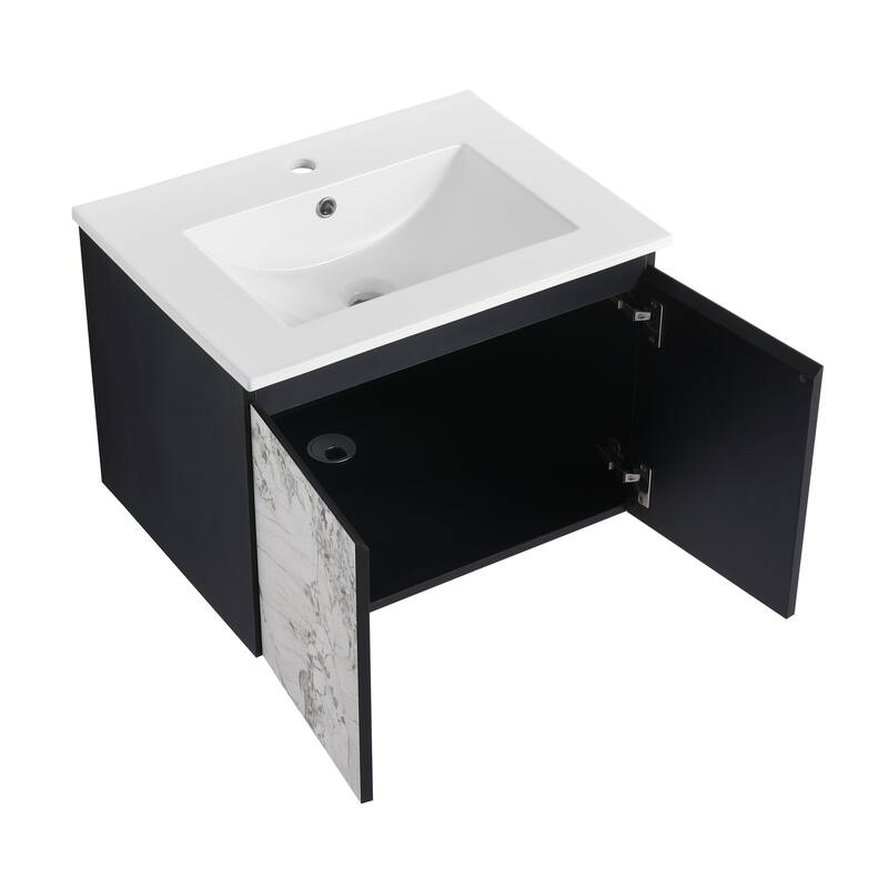 24" Floating Wall-Mounted Bathroom Vanity with Soft-Close Doors, Ceramic Sink, Eco-Friendly Plywood Base