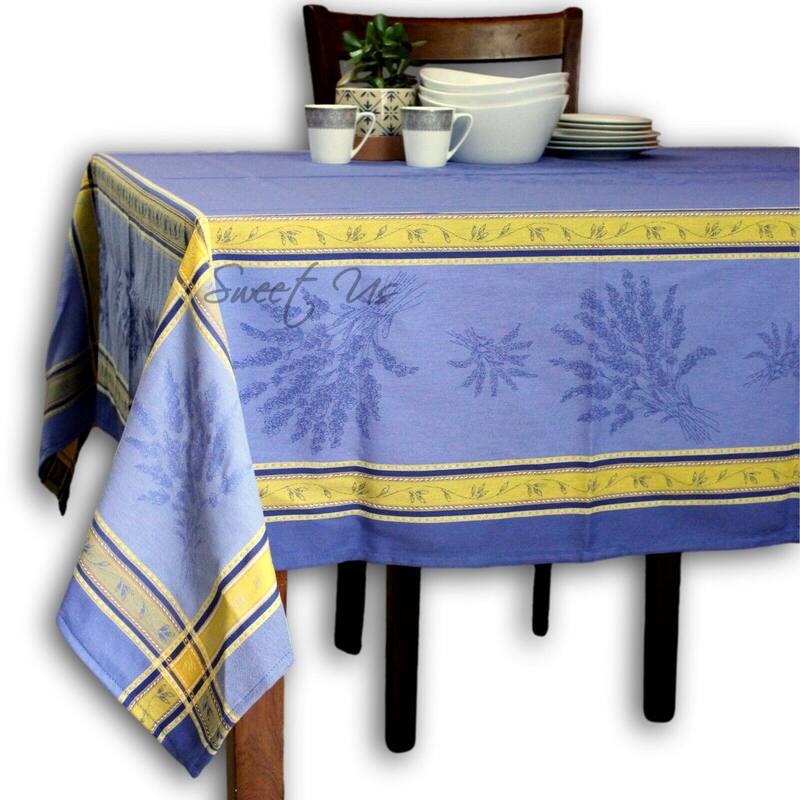Wipeable Spill Resistant French Jacquard Lavender Tablecloth Rectangle - 63 x 63 in - Blue