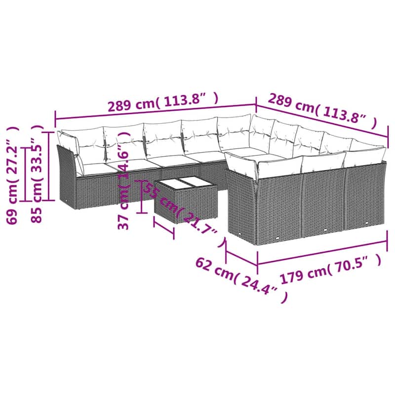 vidaXL Garden Sofa Set Black and Cream - 21.7 x 21.7 x 14.6