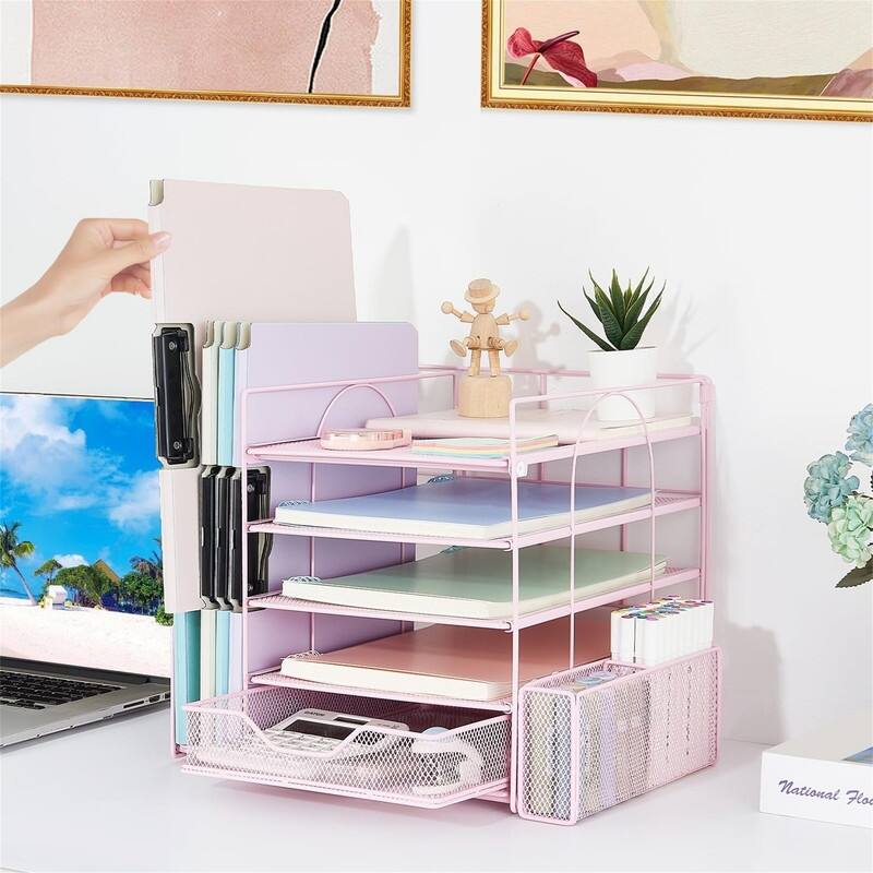 5-Tier Paper Letter Tray Organizer - 11.81"D x 11.61"W x 11.01"H