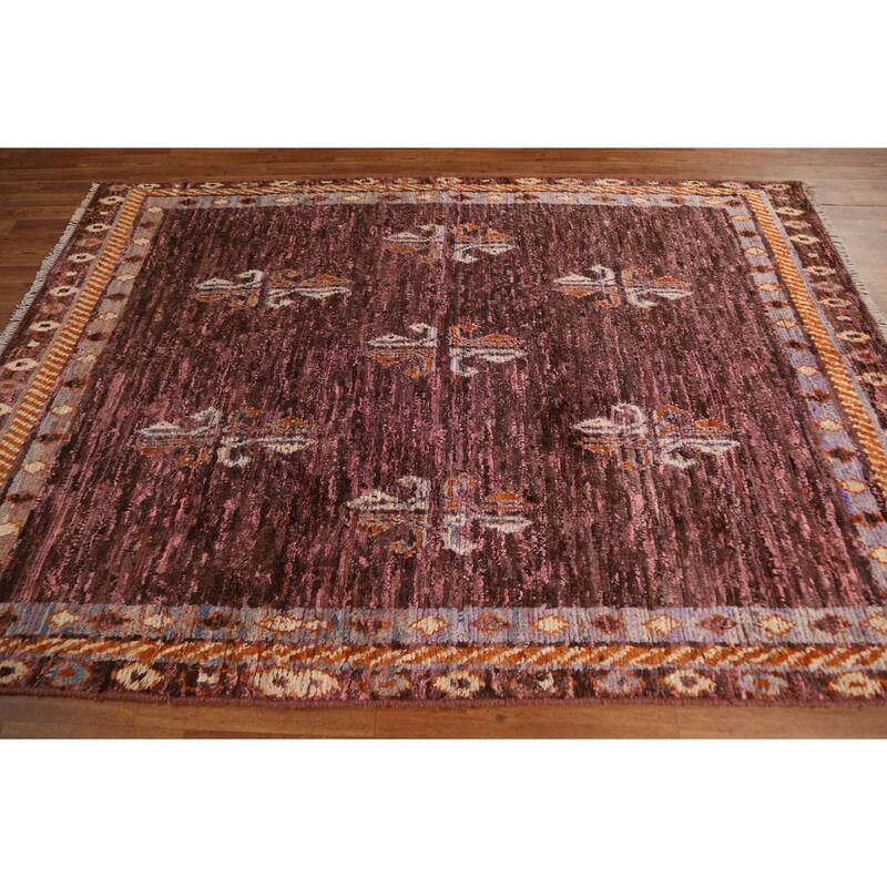 Hand Knotted Oriental 100% Wool Carpet Modern Geometric Pink Moroccan Area Rug - 8' 1'' X 5' 8''