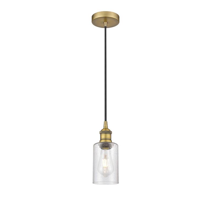 Innovations Lighting Clymer - 1 Light 4" Cord Hung Mini Pendant - Brushed Brass/Seedy