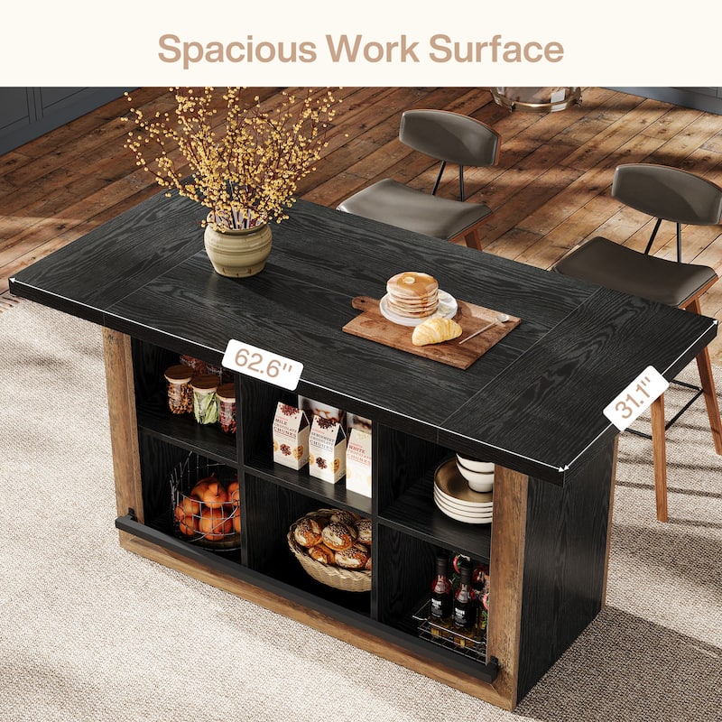 Kitchen Island with 6 Cubbies, Counter Height Kitchen Island Table