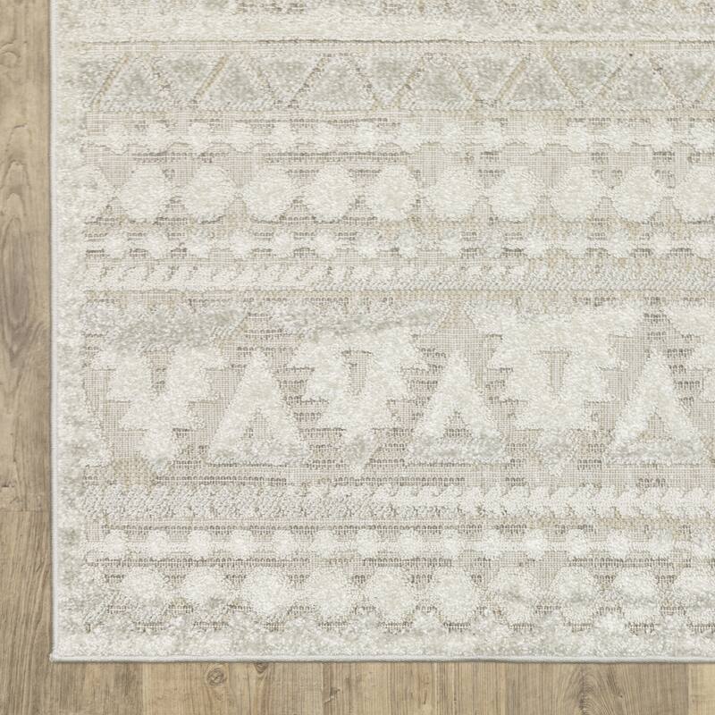 Style Haven Thassos Tone-on-Tone Tribal Ivory Mixed Pile Area Rug