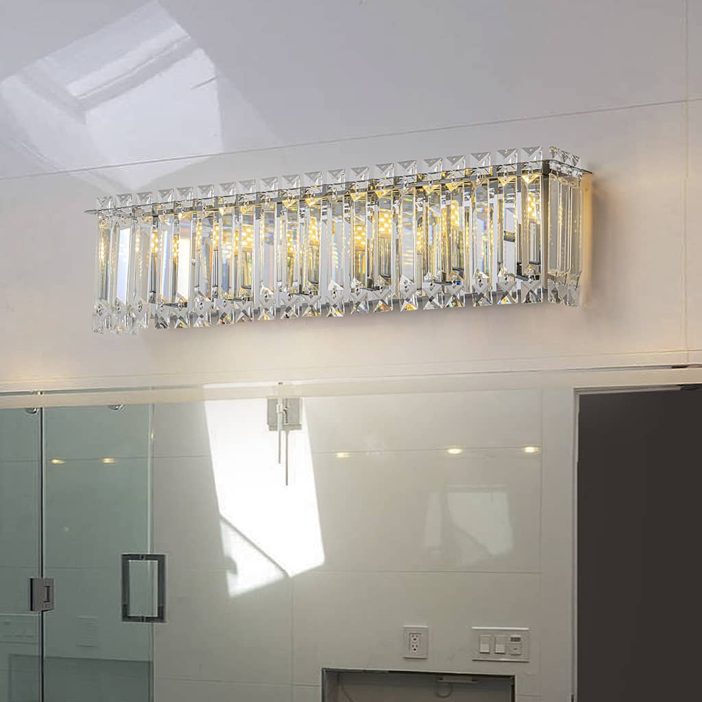 Modern Chrome Vanity Light for Bathroom Luxury Crystal Wall Sconce - W 23"