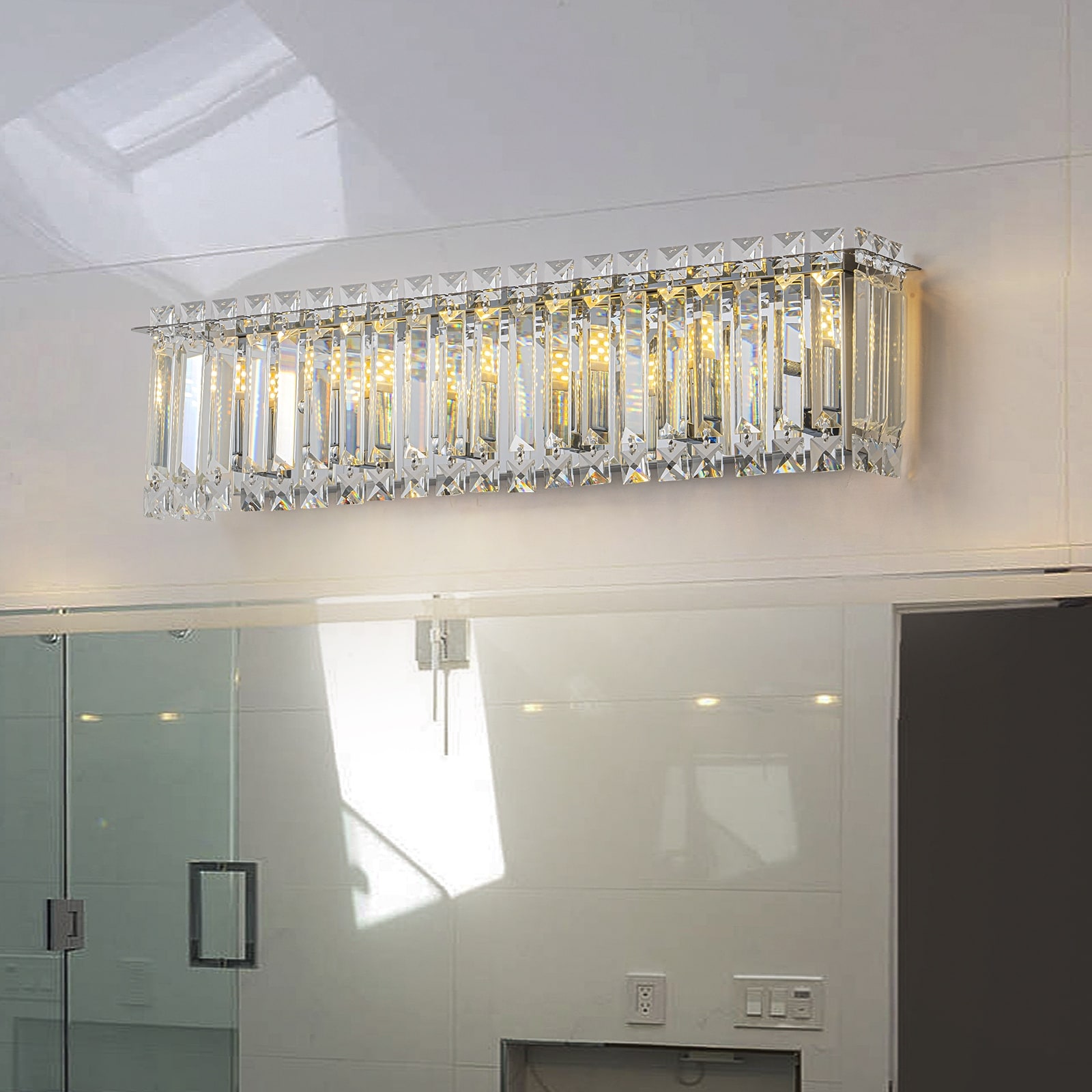 Modern Chrome Vanity Light for Bathroom Luxury Crystal Wall Sconce