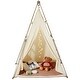 preview thumbnail 2 of 10, Beige Peach Skin Kids Teepee Tent with Mat, Pop-Up Playhouse for Ages 1 to 5 - 50.4” D x 49.2” W x 68.9” H
