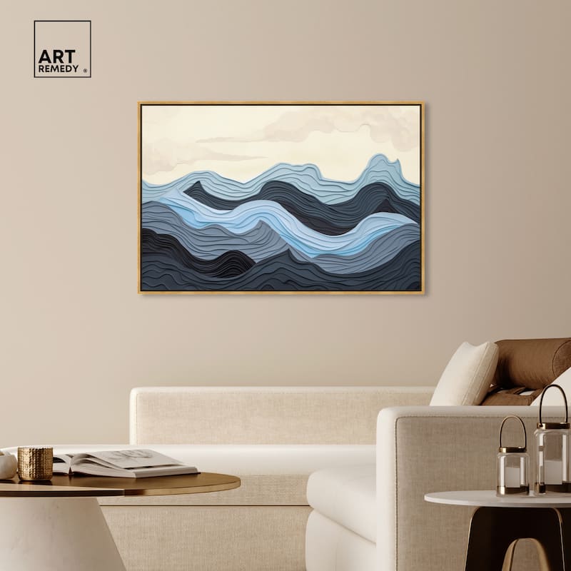 Art Remedy Waverly Framed Blue Abstract 1 Piece Canvas Wall Art