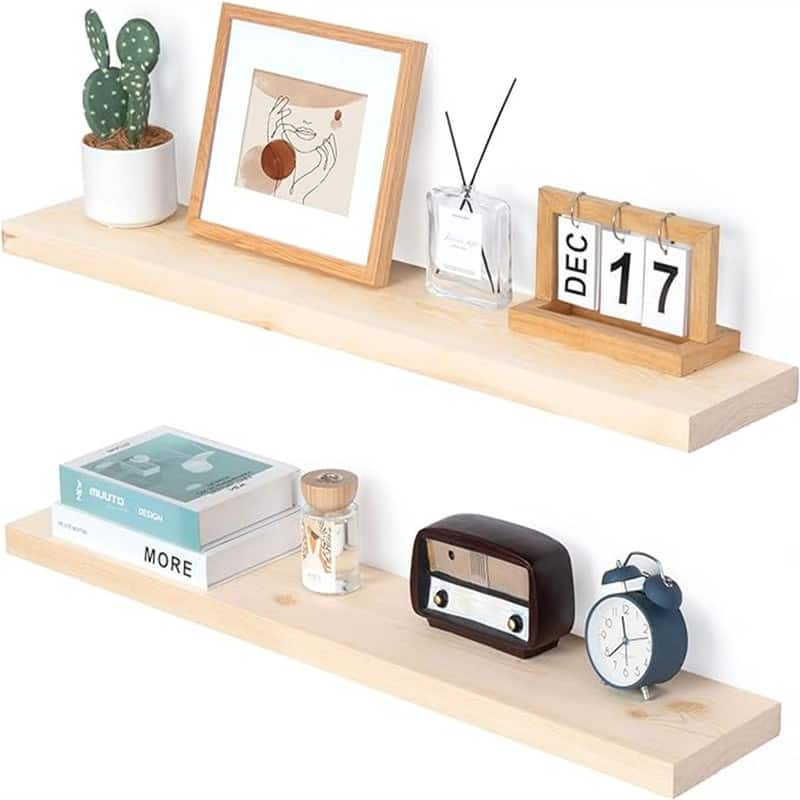 Wood Floating Shelves for Wall - 6.7"D x 36"W x 1.4"H - Unfinished 36 Inch