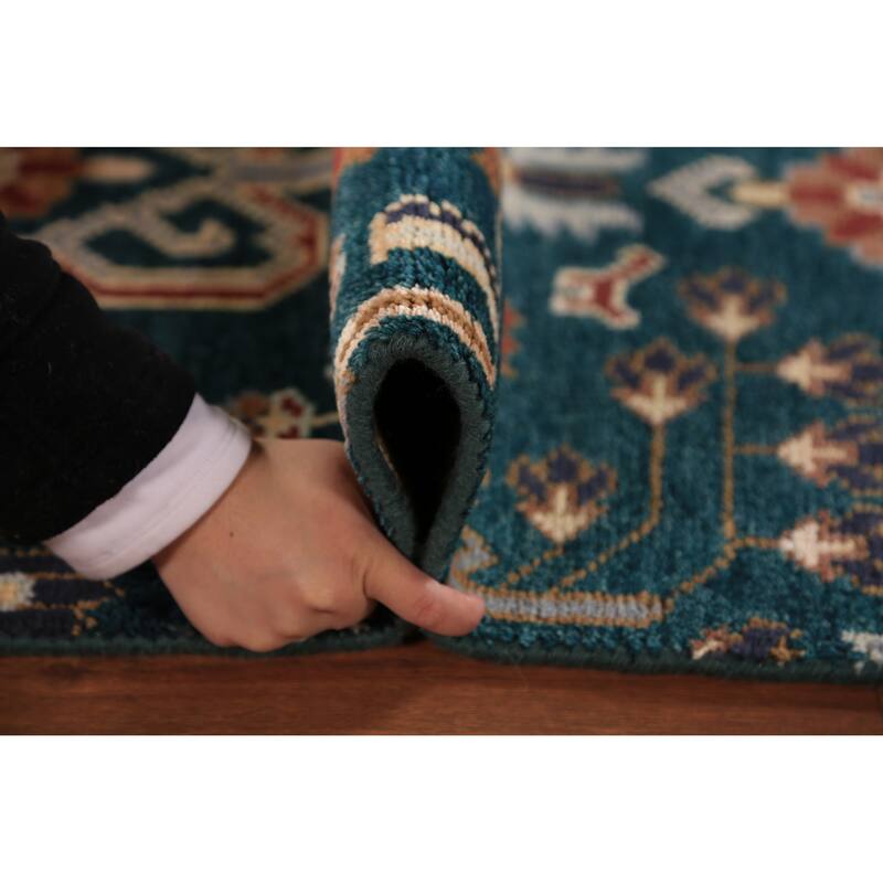 All-Over Green Tribal Kazak Indian Runner Rug Handmade Wool Carpet - 2'7"x 9'10"