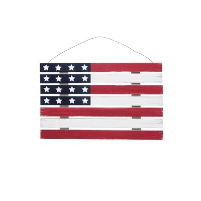 Wooden American July 4th Flag Wall Decor - 19" x 0.75" x 12"