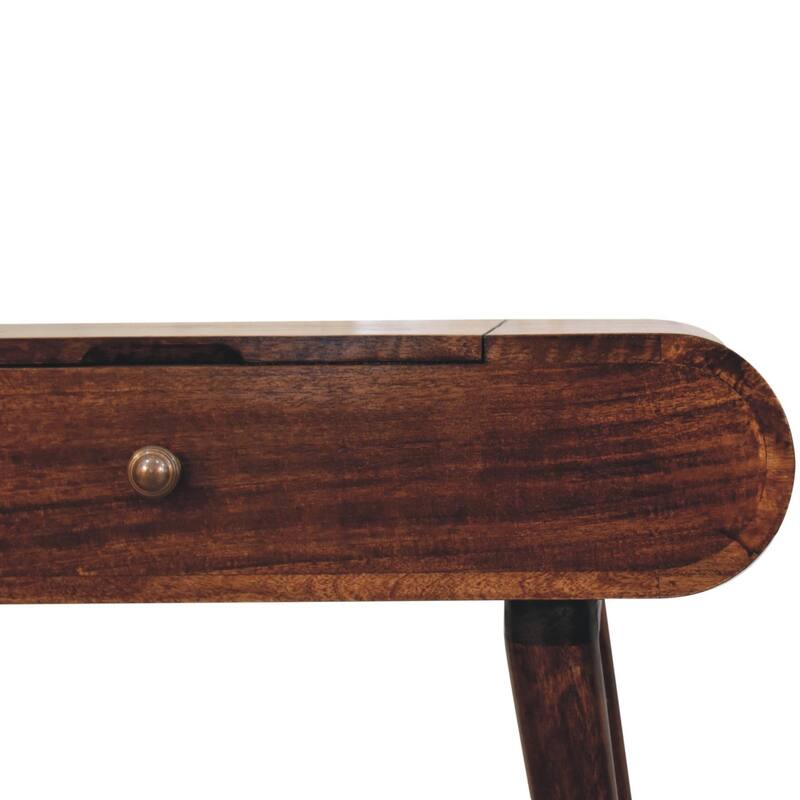Artisan Furniture Solid Wood Mini California Walnut Dressing Table with Foldable Mirror, Dark brown,1 Drawer