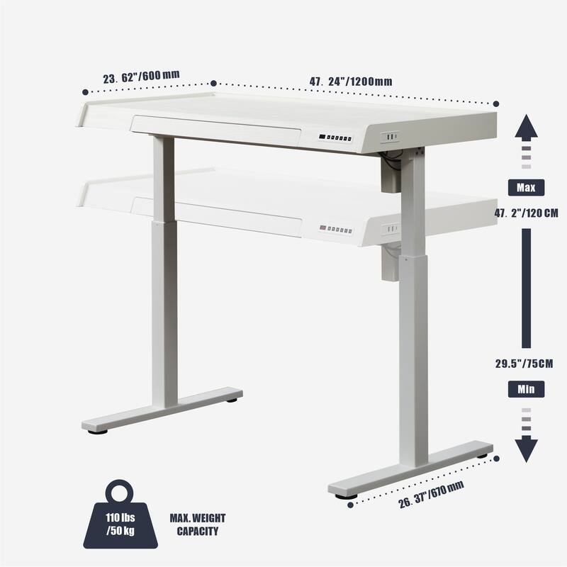 KOWO K3091 48 Inch Electric Height Adjustable Desk with Drawer Motorized Sit to Stand Workstation for Home Office