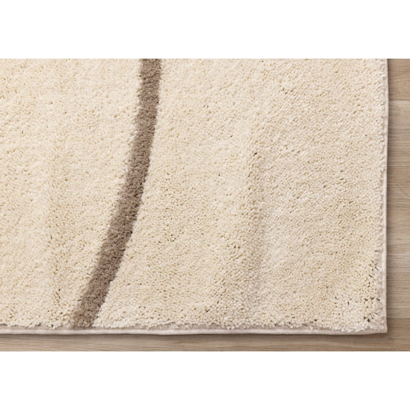Porter Collection - Cream Taupe Curves Area Rug, 5'7" x 7'7"