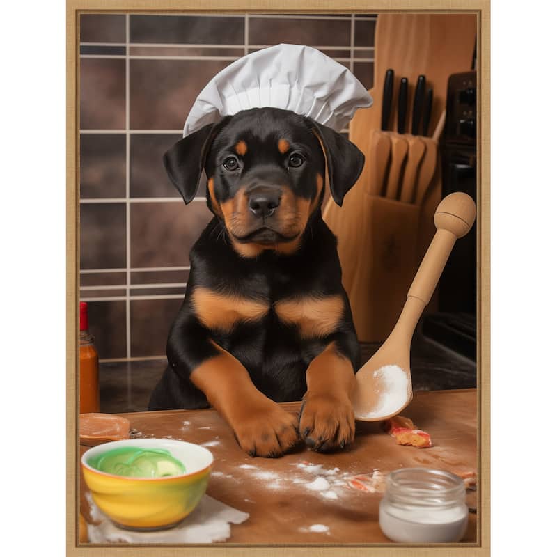 Rottweiler Puppy Chef by Andreas Magnusson Framed Canvas Wall Art