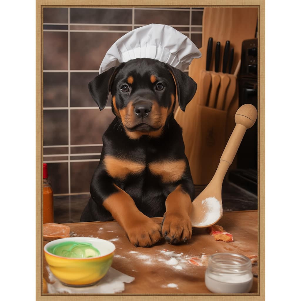 Rottweiler Puppy Chef by Andreas Magnusson Framed Canvas Wall Art