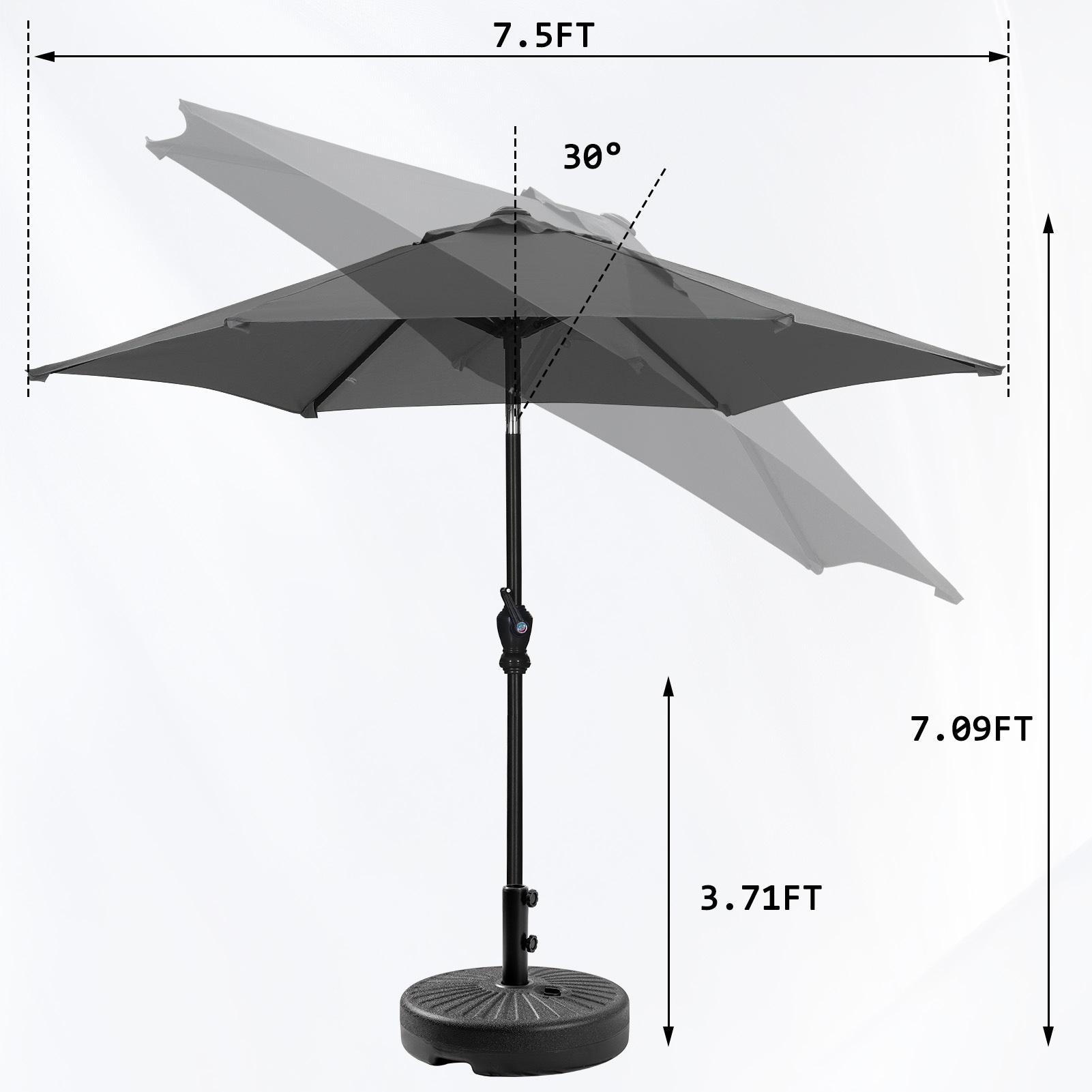 height of 7 foot patio umbrella Sunnydaze Outdoor with Tilt & Crank, Beige, 7.5 ft ensuring consistent comfort 7.5FT Patio Umbrella