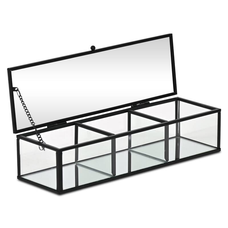Verena 10.6" Mirrored Glass Display Box with 3 Compartments - N/A