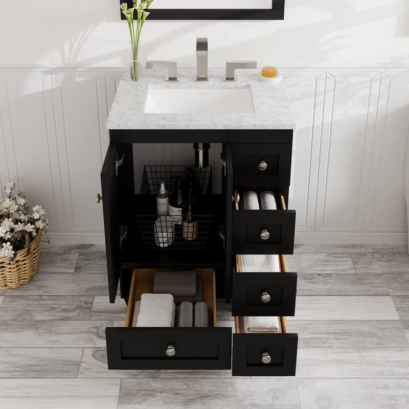 Acclaim 24 in. Espresso Single Sink Bath Vanity with Carrara Marble Top and Undermount Porcelain Sink