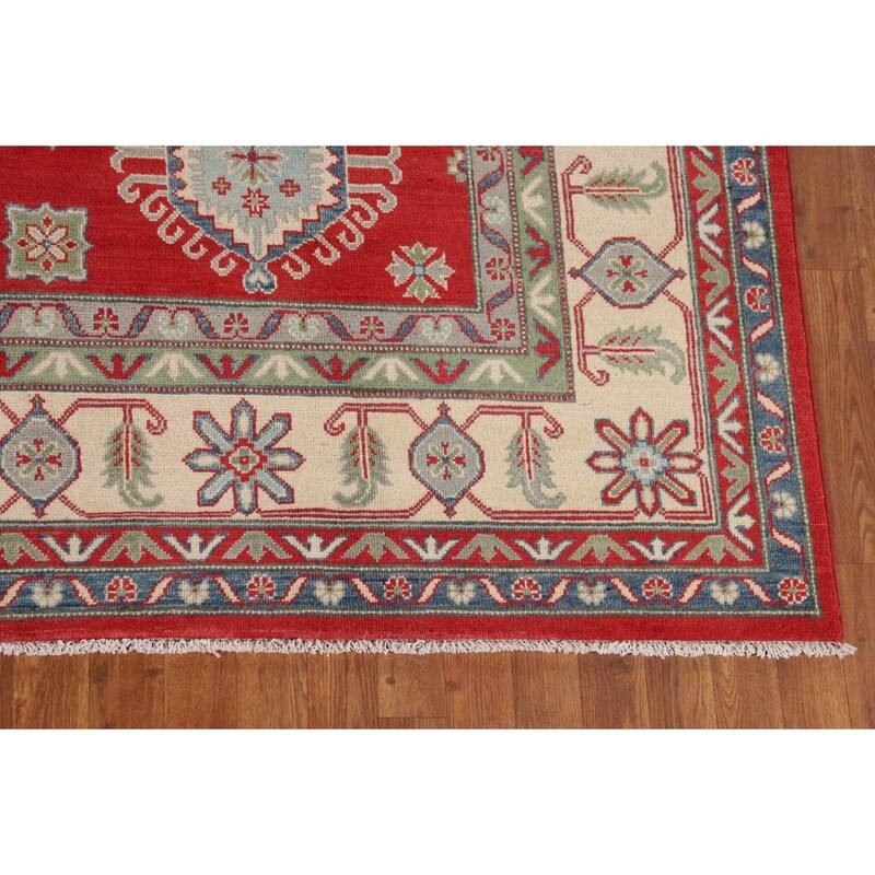 Traditional Red Geometric Kazak Oriental Area Rug Handmade Wool Carpet - 8'1" x 10'0"