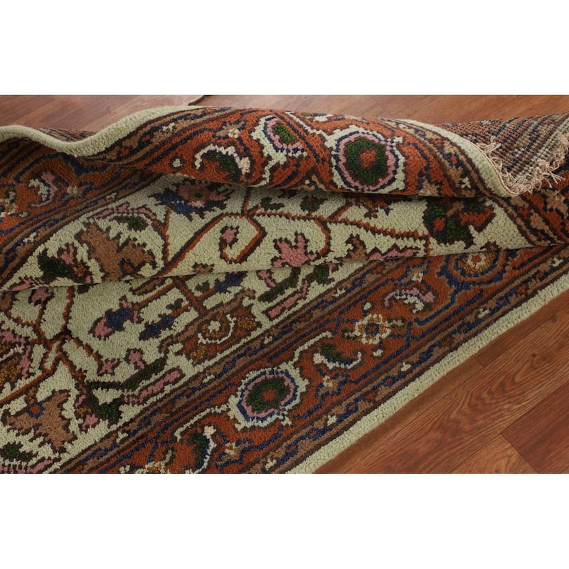 Light Green Heriz Serapi Indian Accent Rug Handmade Wool Carpet - 3'10" X 6'3"