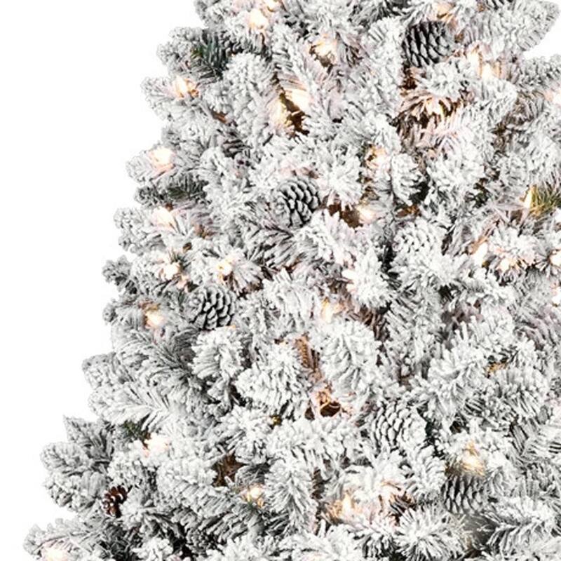 HomeRoots 8' Pre Lit Full Flocked Spruce Christmas Tree With Decorations - Green - 61.00 in. x 96.00 in. x 61.00 in.