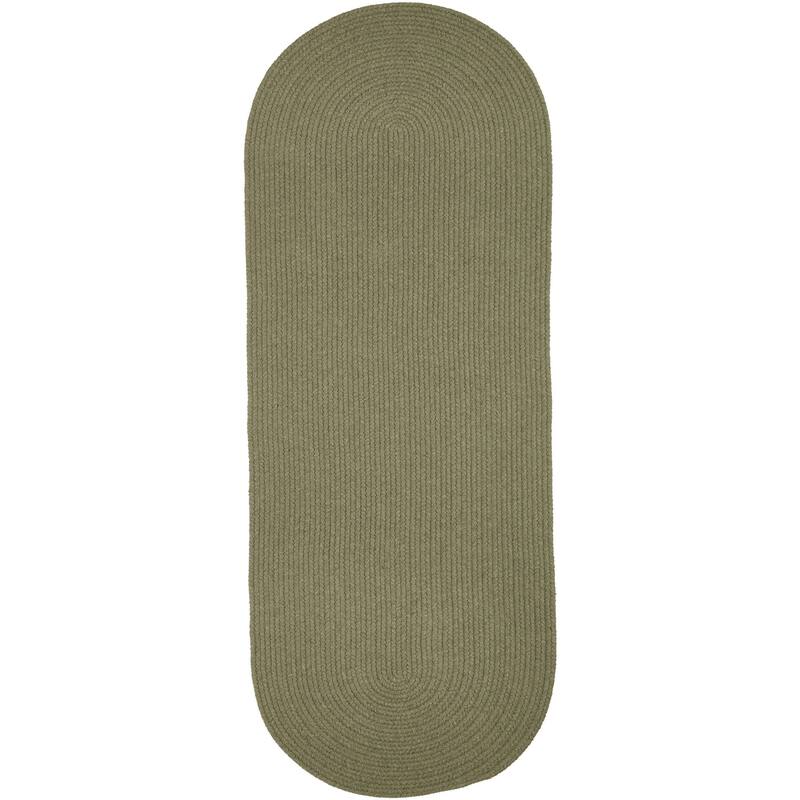 Rhody Rug Woolux Braided Wool Flatweave Oval Rug - 2' x 6' Runner - Moss Green