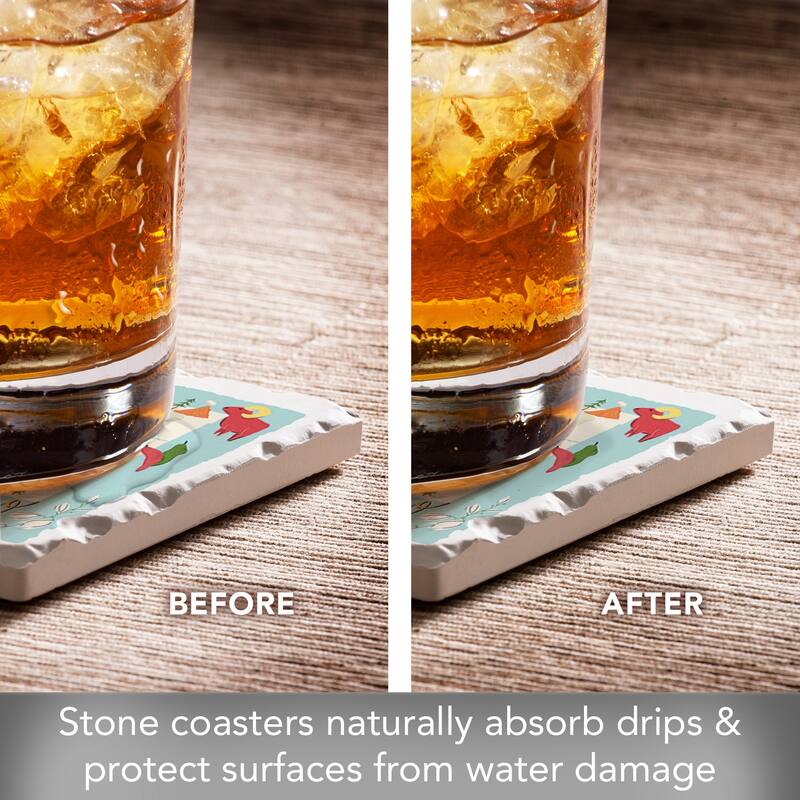 New Mexico 4-Pack Absorbent Stone Coasters with Protective Cork Backing 4" Square Made in The USA Artistic Easily Wipes Clean