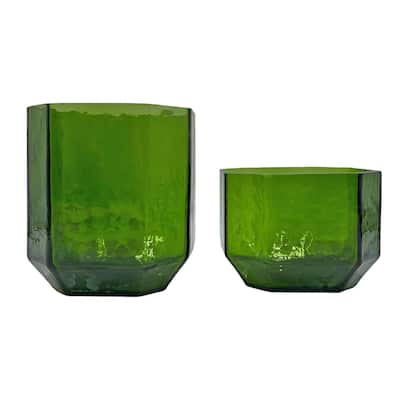 Set of 2 Decorative Handmade Emerald Geometric Elegance Vase in Green