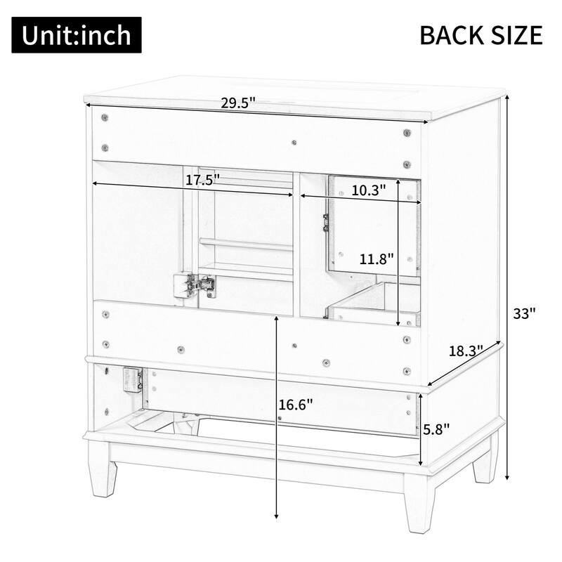 30 " Bathroom Vanity with Sink, Drawers, and Storage Shelves