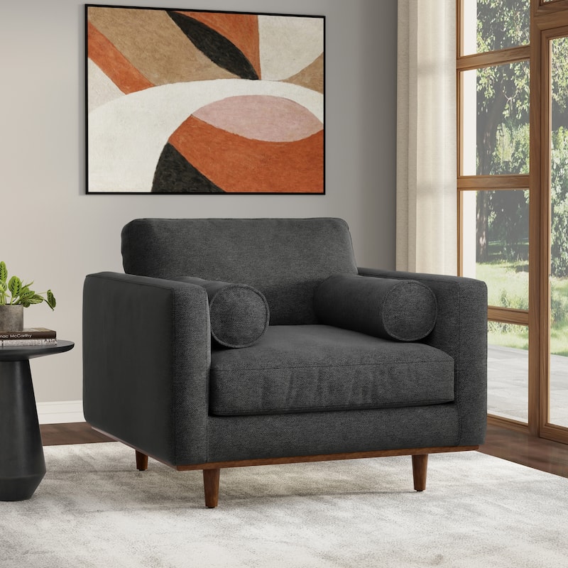 WYNDENHALL Brixley 42 inch Wide Mid-Century Modern Accent Chair - 38.25"D x 42"W x 34"H - Charcoal Grey