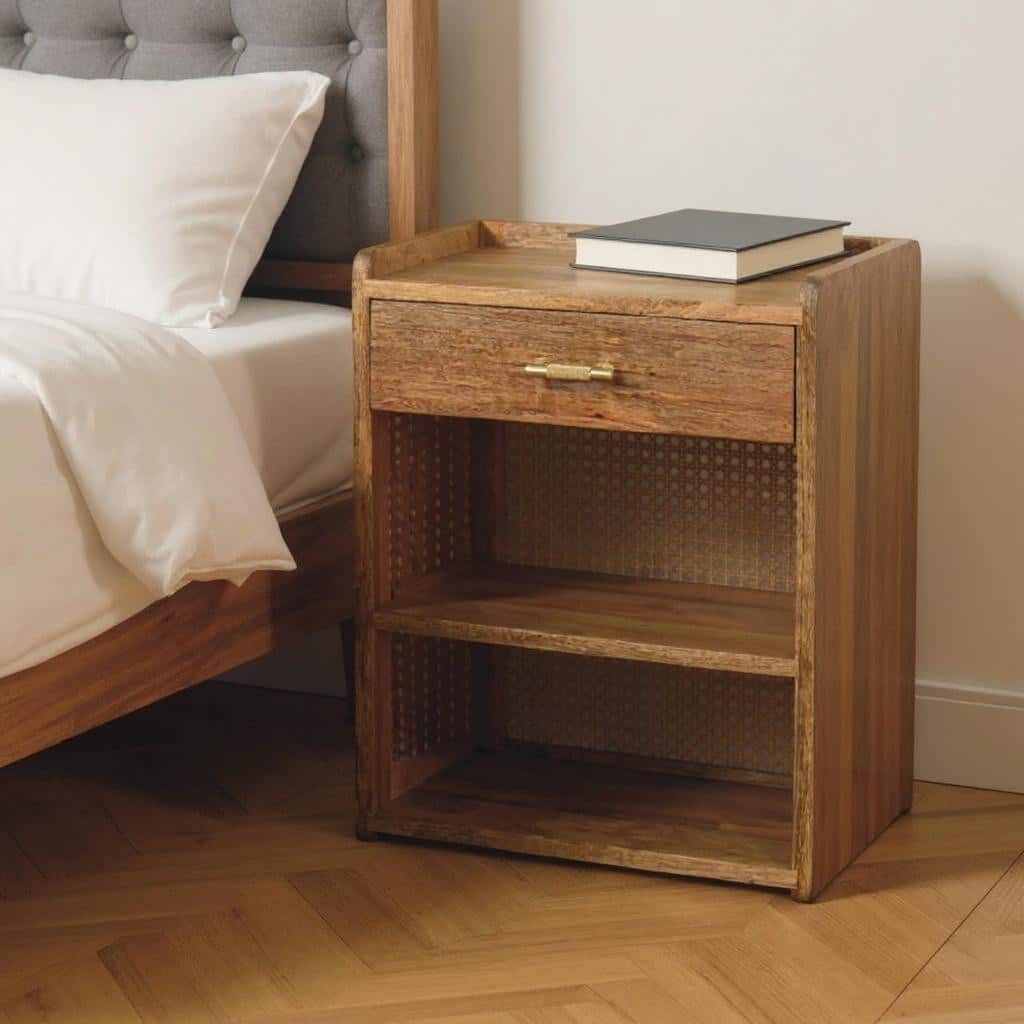 HomeRoots 23" Oak Solid Wood One Drawer Nightstand