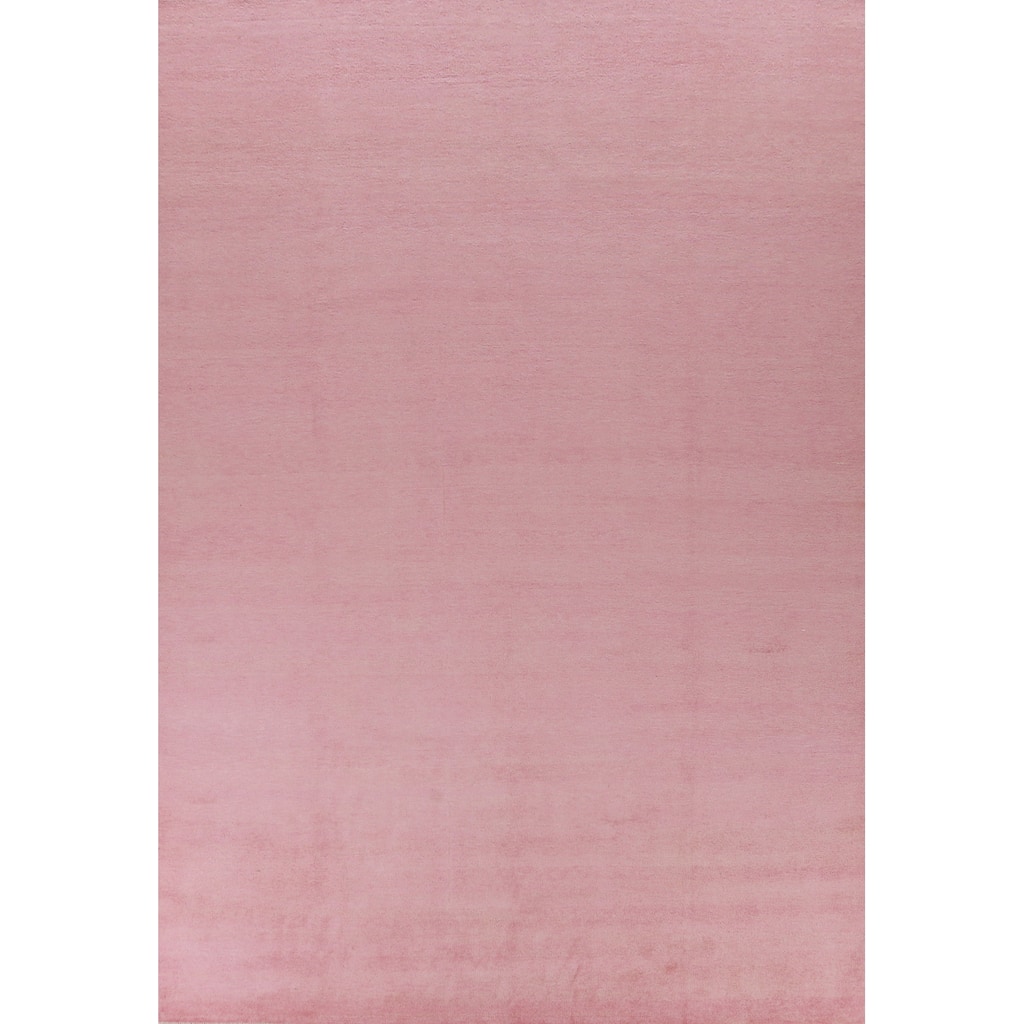 Hand Knotted Oriental 100% Wool Carpet Modern Solid Pink Gabbeh Area Rug - 12' 9'' X 9' 1''